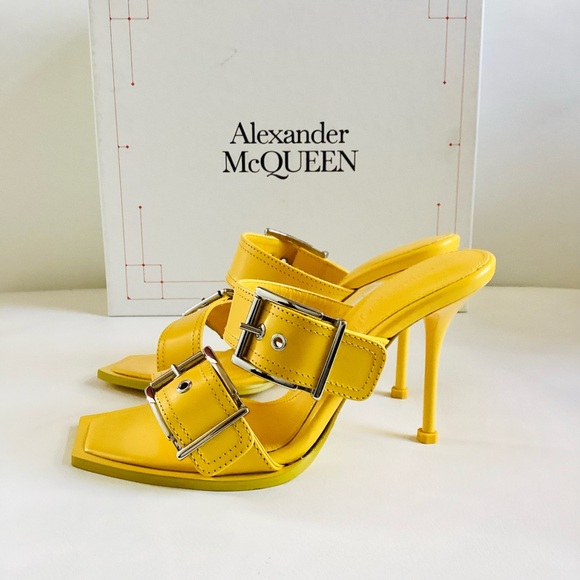Alexander McQueen Shoes - Alexander McQueen Leather Slides in Pop Yellow
Silver Buckle Heel Sandals 7